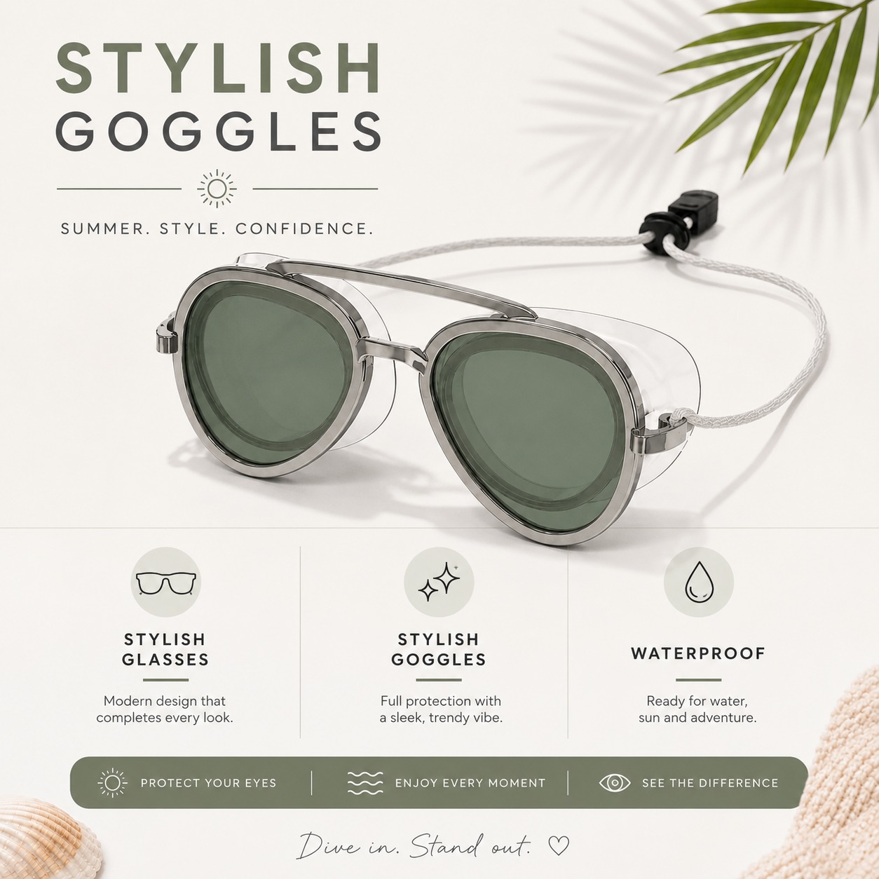 AquaLens Olive Green sun and swim goggles
